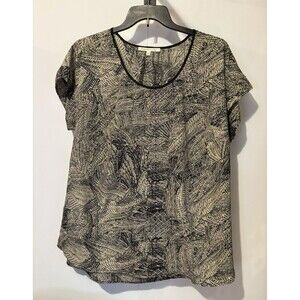 Daniel Rainn 1x Women Blouse Crew neck Black Beige S/S Top Chest 51" Preowned